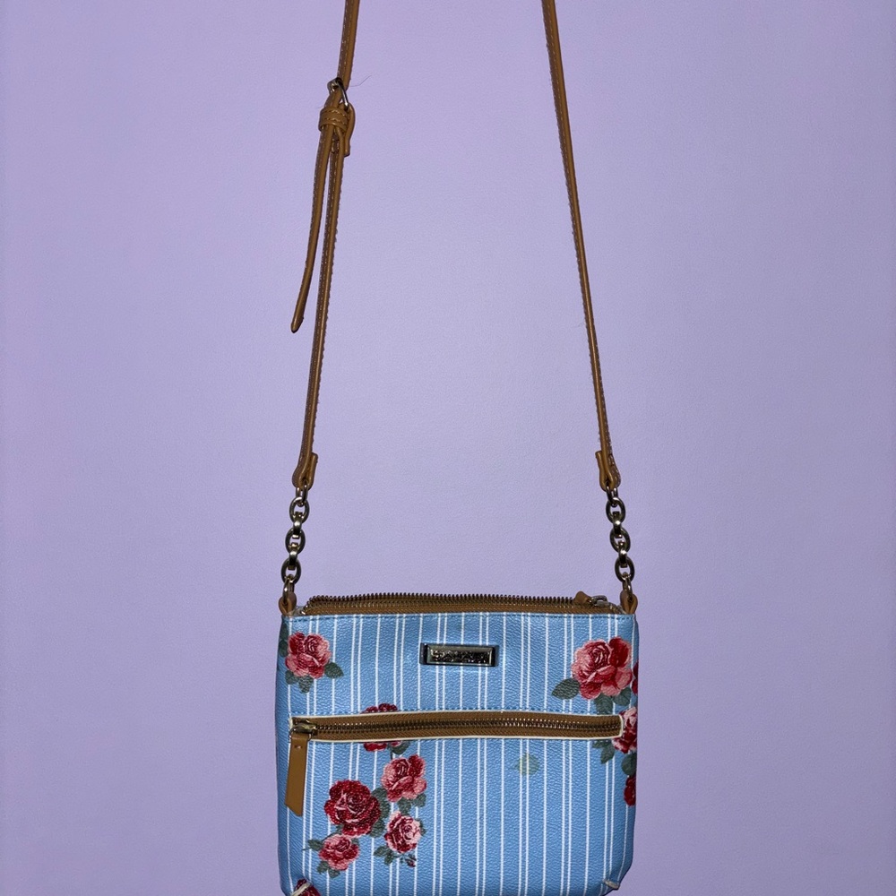 Tahari Blue and Red Floral Crossbody Bag